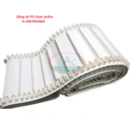 Băng tải PU trắng dán bèo gân